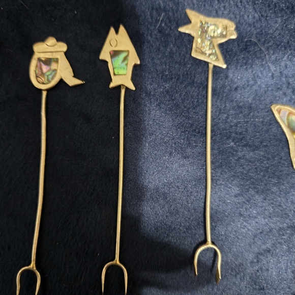VINTAGE Alpaca Mexico Abalone Appetizer Cocktail Forks Set Of 11 - Picture 4 of 6